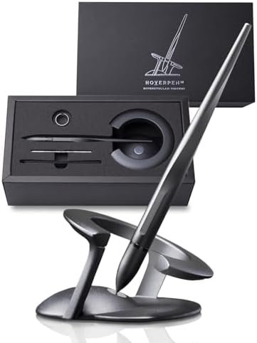Novium Hoverpen Interstellar Space Black hovering elegantly on a desk.