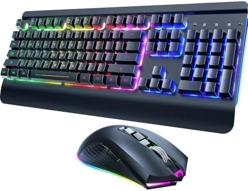 RisoPhy wireless gaming keyboard and mouse combo with vibrant 7-color backlighting.